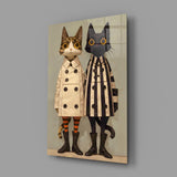 Feline Fashionistas in Trenches Glass Wall Art