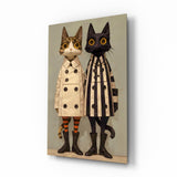 Feline Fashionistas in Trenches Glass Wall Art