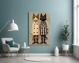 Feline Fashionistas in Trenches Glass Wall Art