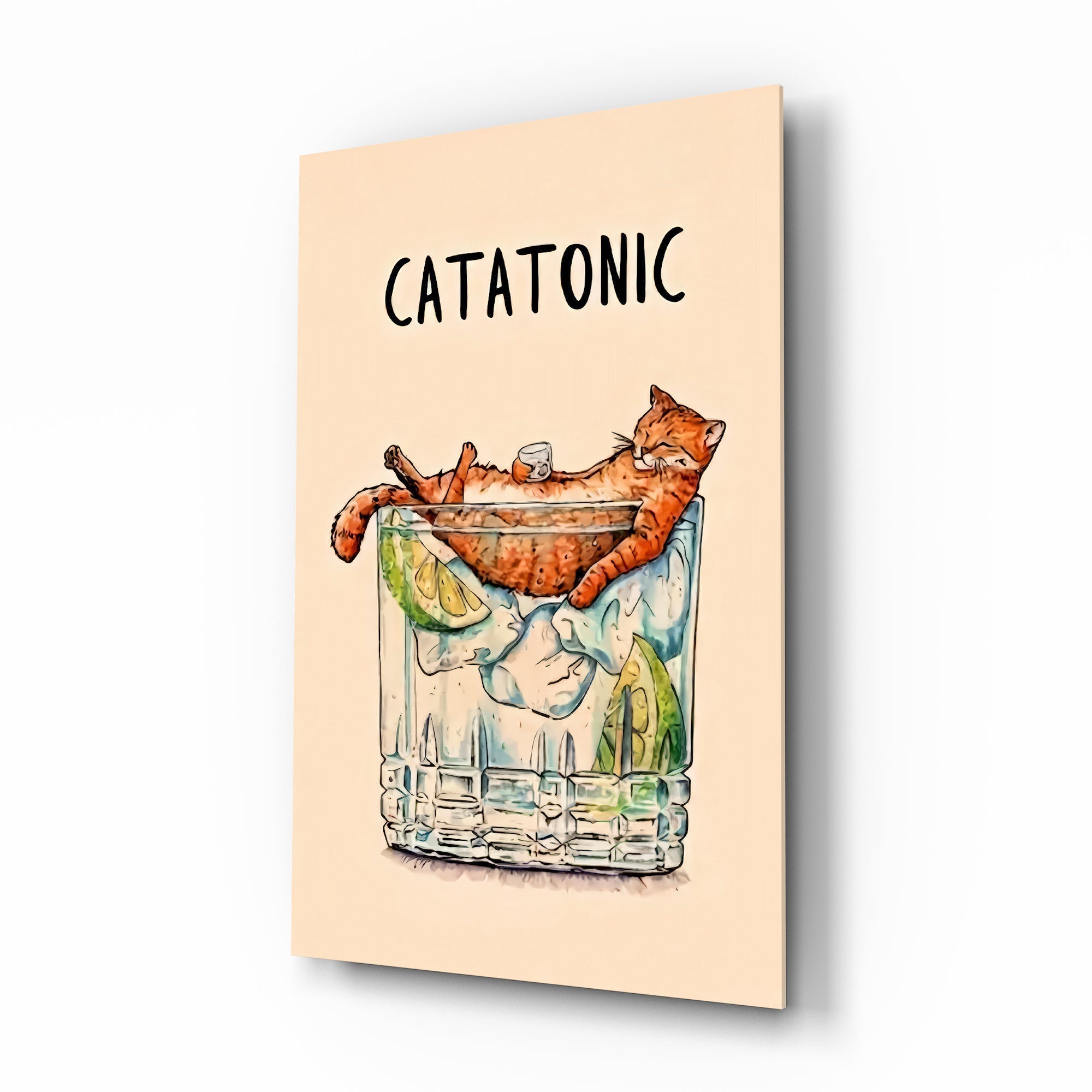 Catatonic Cocktail Cat Glass Wall Art