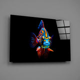 Neon Fish on Black Glass Wall Art