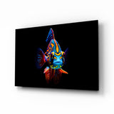 Neon Fish on Black Glass Wall Art
