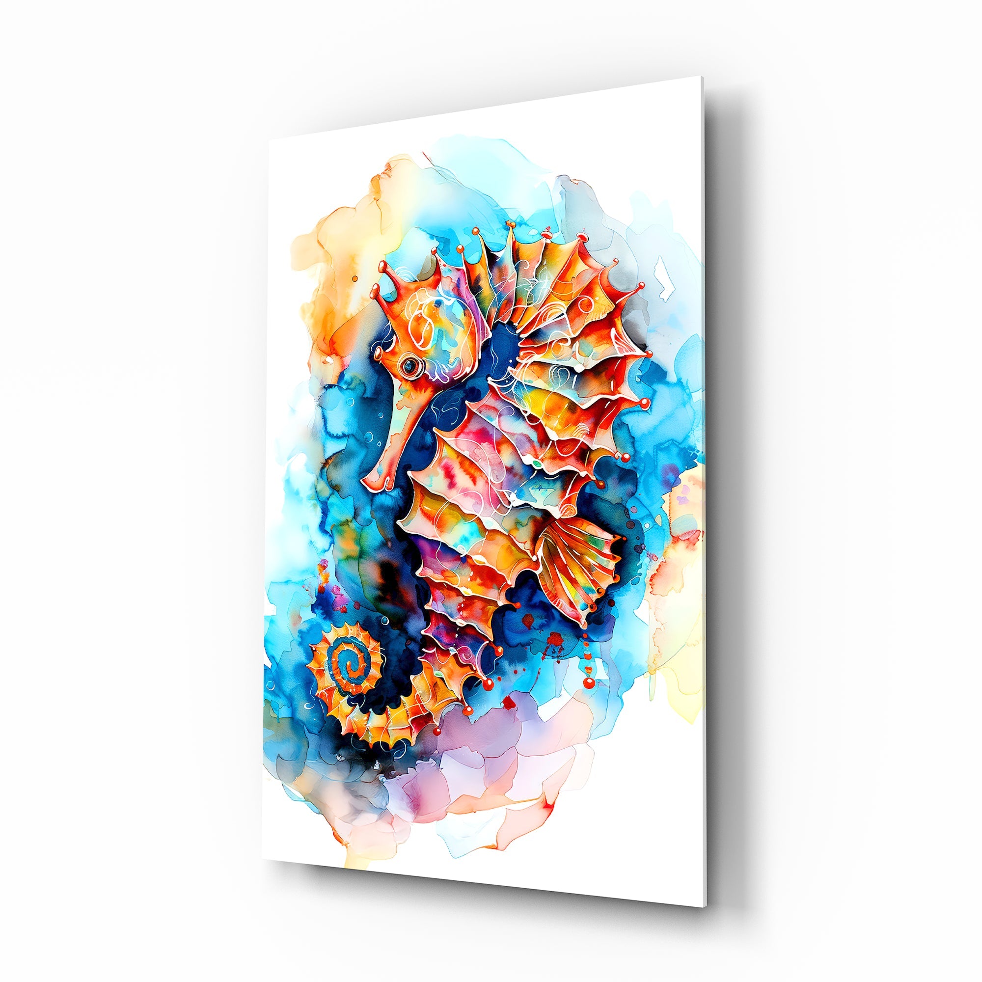 Colorful Seahorse Splash Glass Wall Art