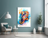 Colorful Seahorse Splash Glass Wall Art