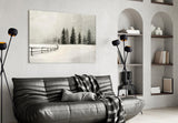 Snowy Pine Forest Path Glass Wall Art