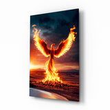 Phoenix Rising from Flames Glass Wall Art