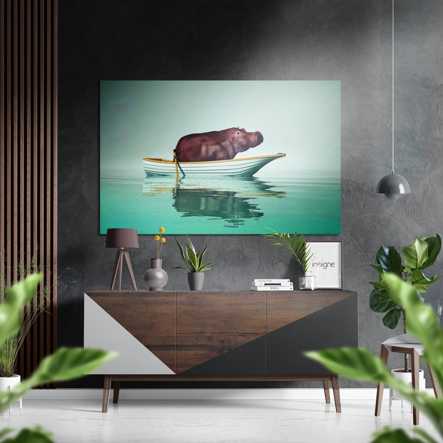 Hippo on a Run Brushed Aluminium Dibond Wall Art