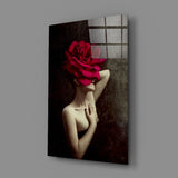 Rose And Woman Glass Wall Art.