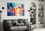 Sunset and Palms Glass Art.