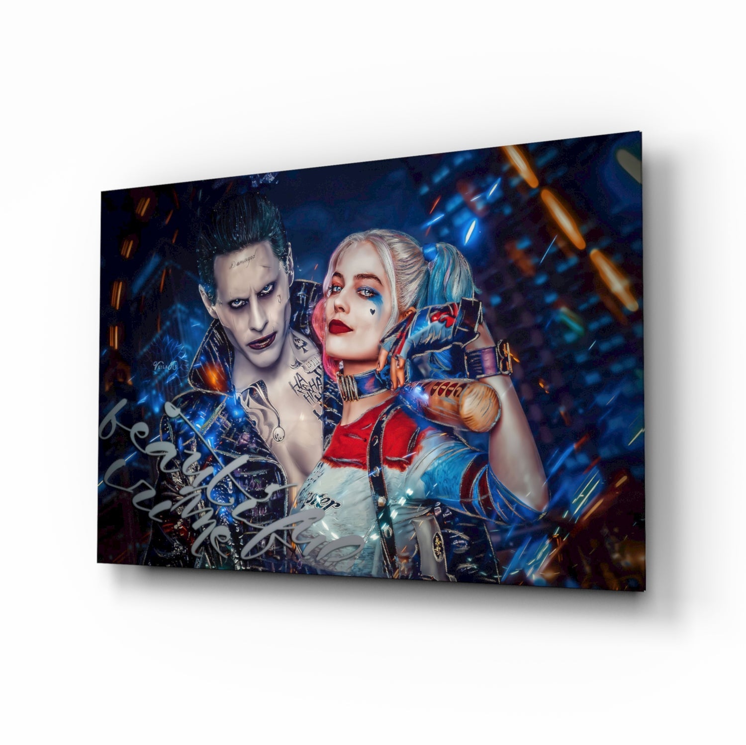 Harley Quinn and the Joker Glass Art.