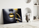Yellow Lips Glass Wall Art.