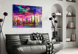 Colorful Silhouette of the City Glass Wall Art.