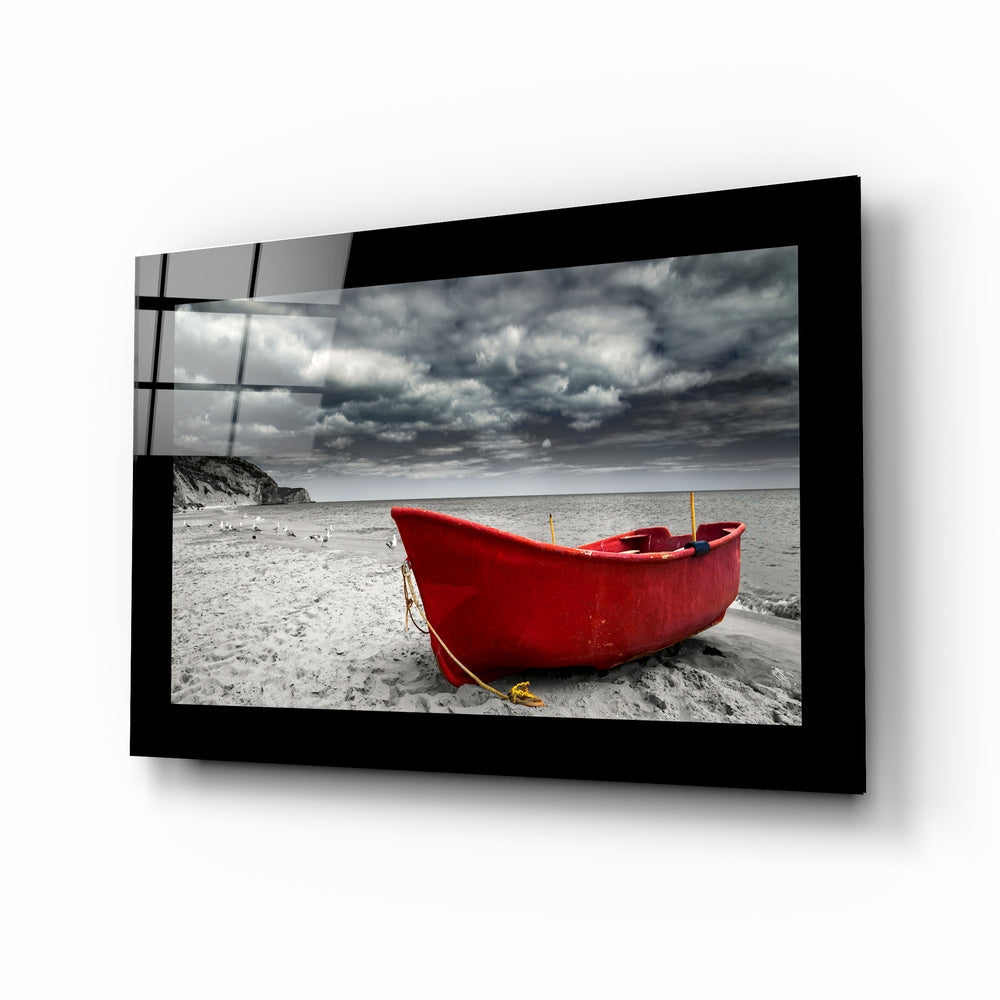 Red Boat Glass Wall Art.