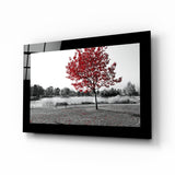 Red Tree Glass Wall Art.