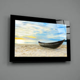 Boat on the Beach Glass Wall Art.