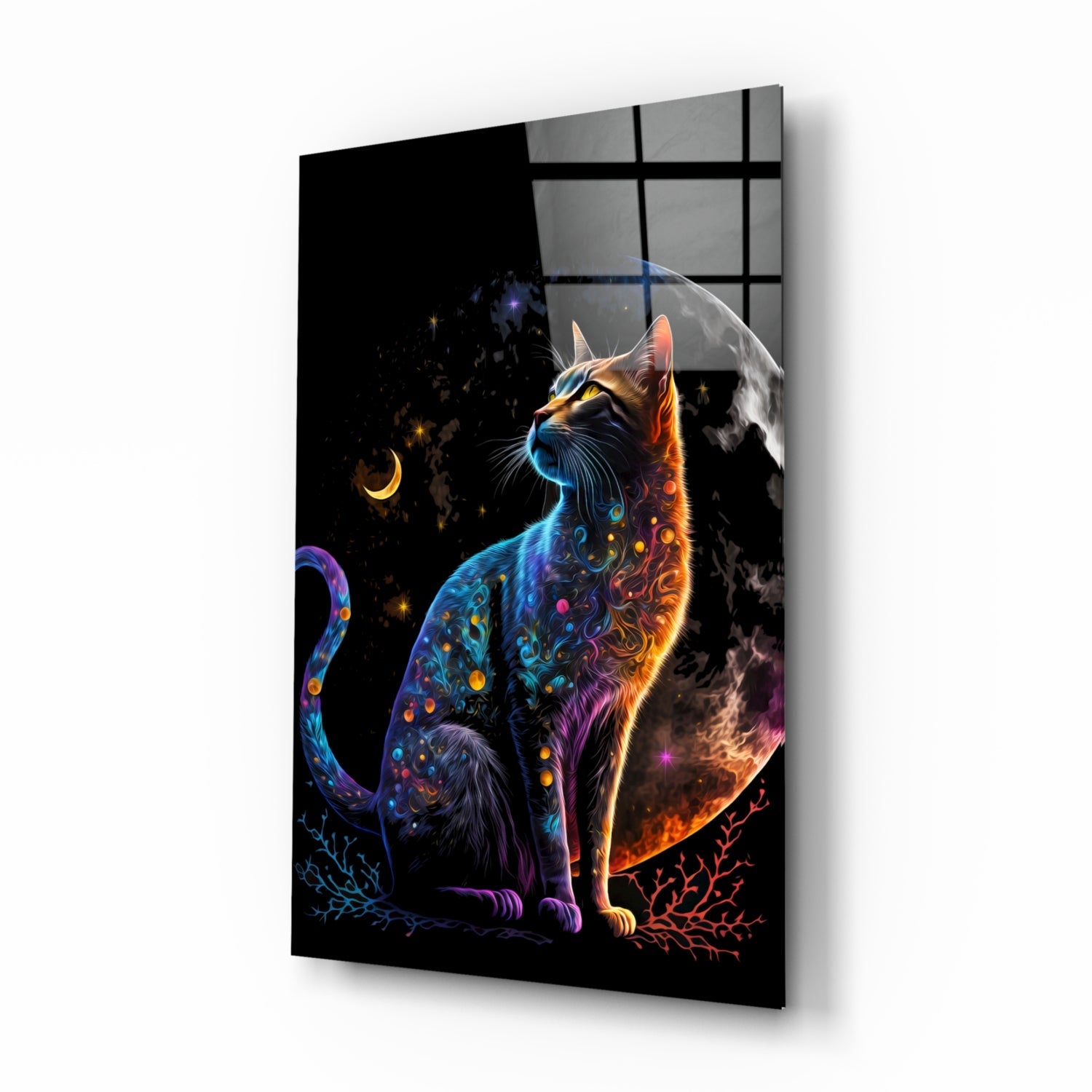 Moon Cat Glass Wall Art  || Designer Collection | Insigne Art Design.