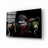 3 Wise Monkeys - Neon Lines Glass Wall Art  || Designer Collection | Insigne Art Design.