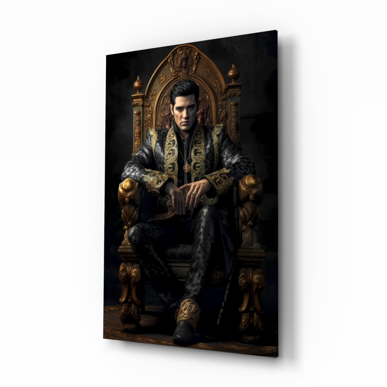 Elvis Presley in the Throne Glass Wall Art || Designer's Collection.