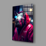 Rhino in Night Glass Wall Art || Designer Collection.