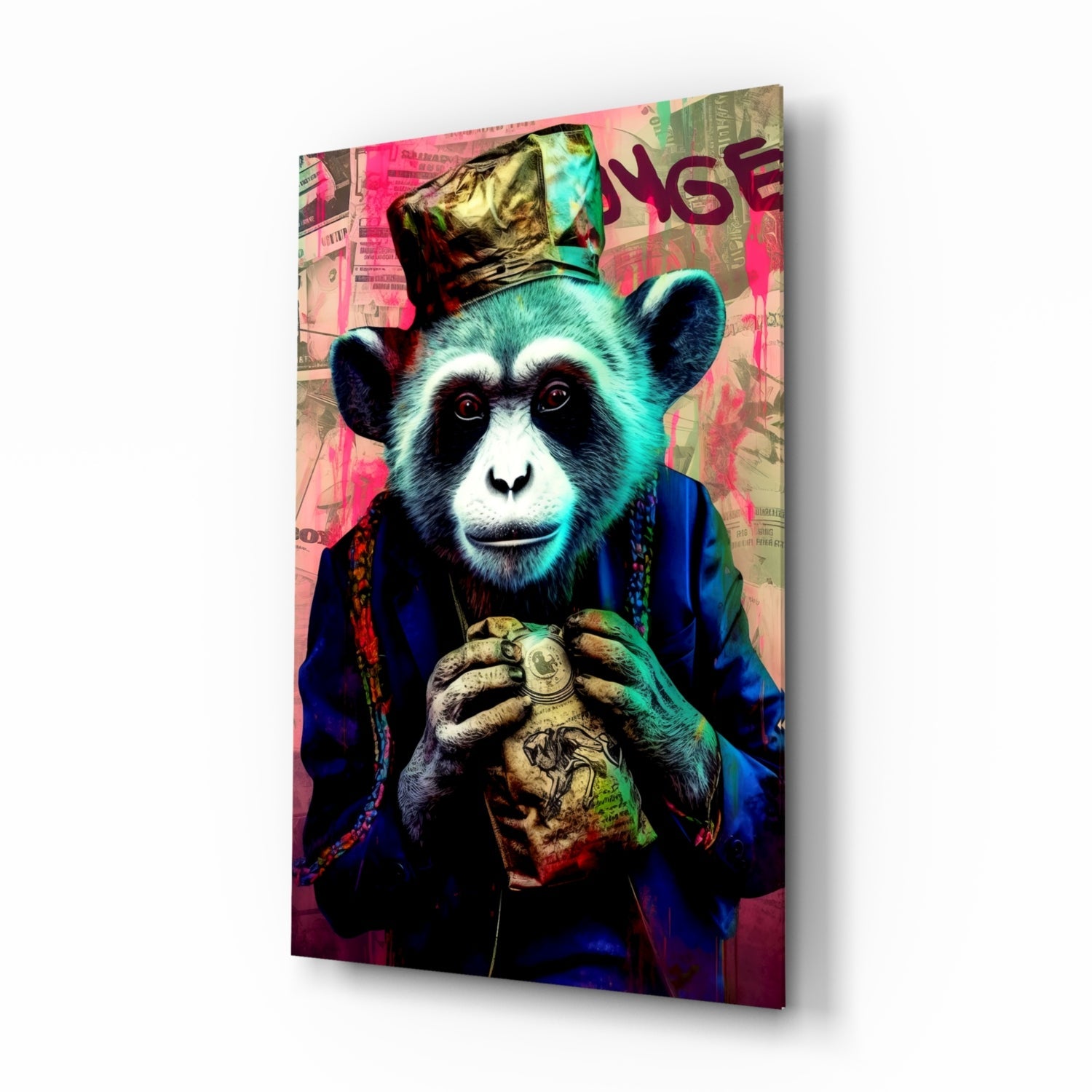 Monkey the Worker Glass Wall Art || Designer Collection.
