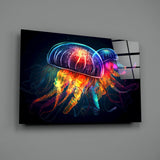 Neon Jellyfish Glass Wall Art || Designer Collection.