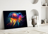 Neon Jellyfish Glass Wall Art || Designer Collection.