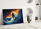 Surfing in Space Glass Wall Art || Designer Collection.