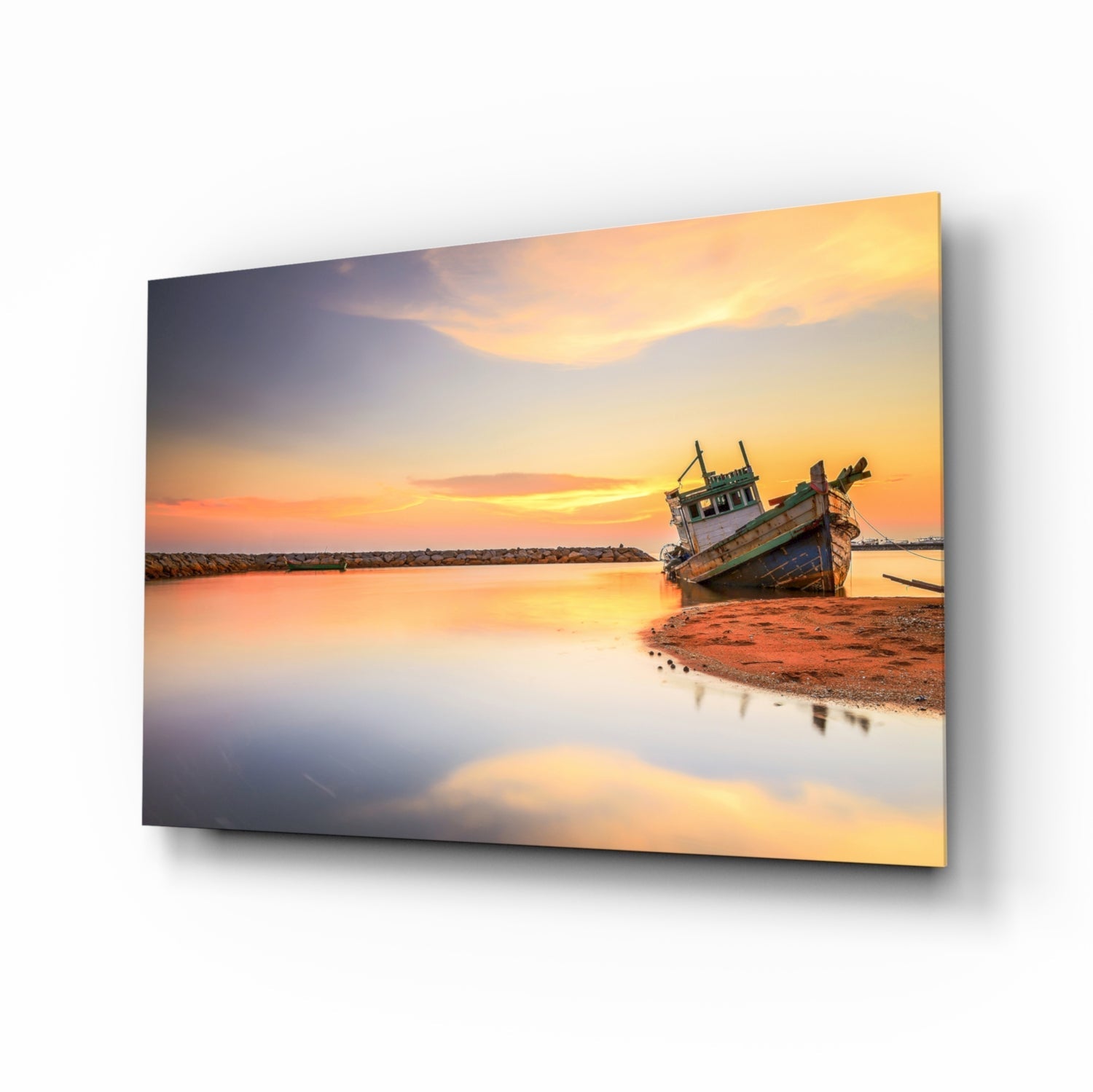 Ship On The Beach Glass Wall Art.