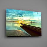 Kayak on the Beach and Sunset Glass Wall Art.