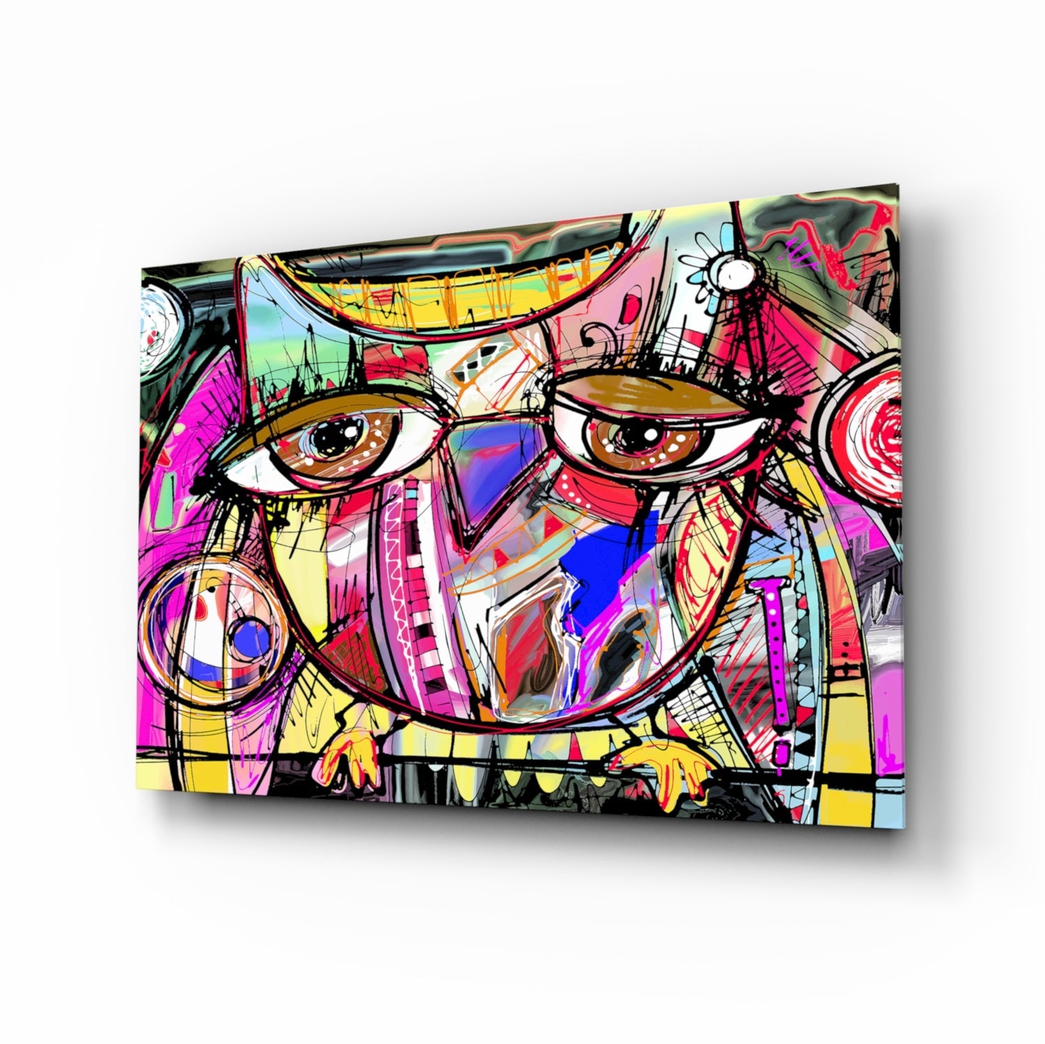 Abstract Owl Glass Wall Art.