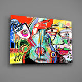 Bird, Violin and Man Glass Wall Art.