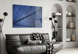 Macro Blue Leaf Glass Wall Art.