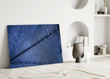 Macro Blue Leaf Glass Wall Art.