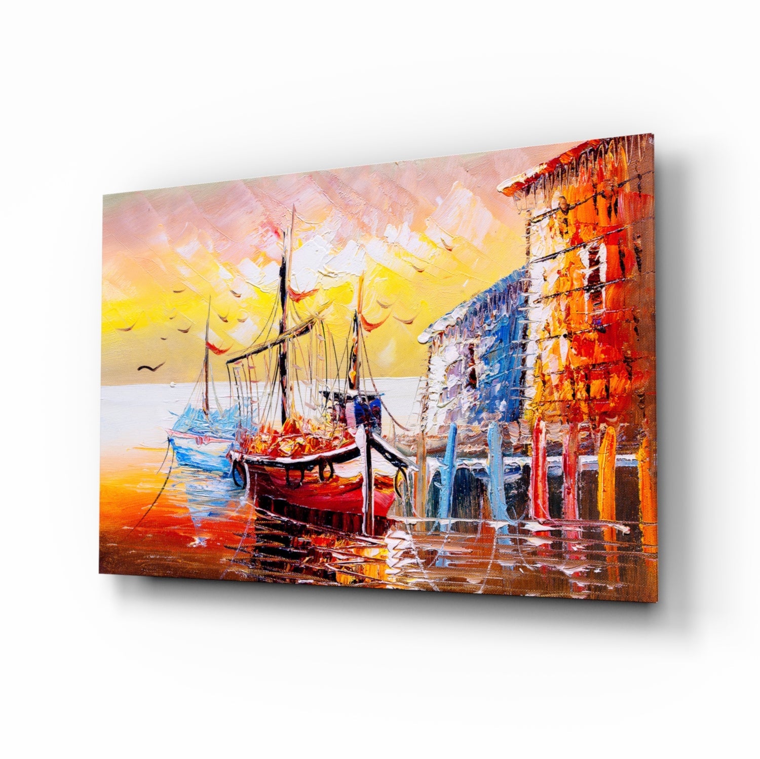 Illustration Ships Glass Wall Art.