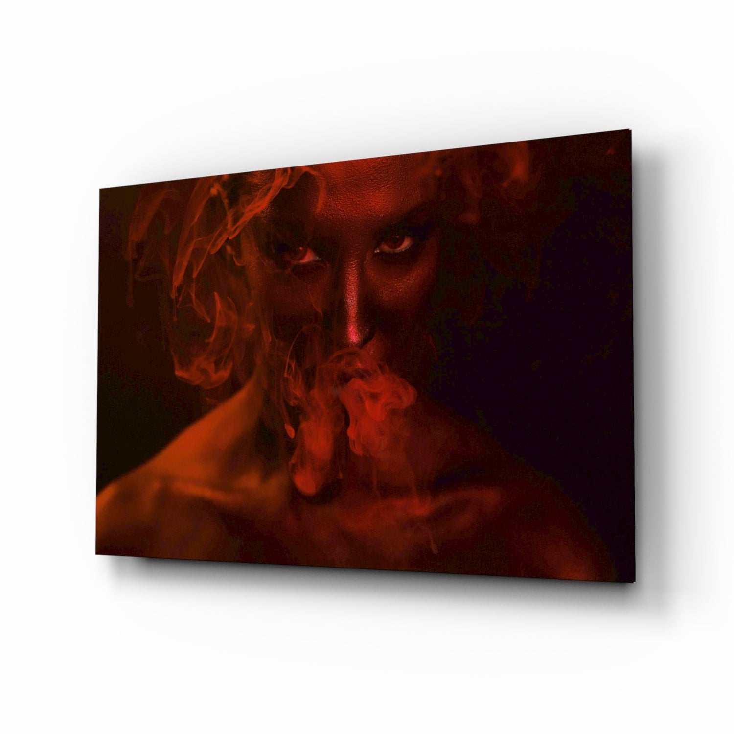 Red Smoke and Woman Glass Wall Art.