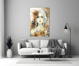 Yellow Rose and Woman Glass Wall Art.
