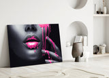 Pink Painted Woman Glass Wall Art.