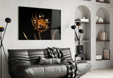 Golden Flower Glass Wall Art.