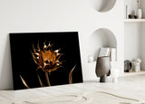 Golden Flower Glass Wall Art.