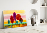 Colorful Trees Glass Wall Art.