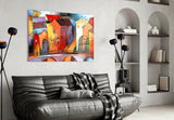 Colorful Houses Glass Wall Art.