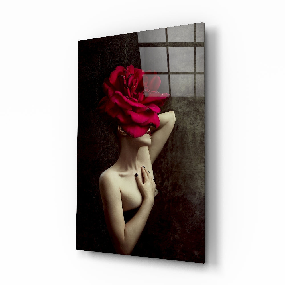 Rose And Woman Glass Wall Art | insigneart.co.uk