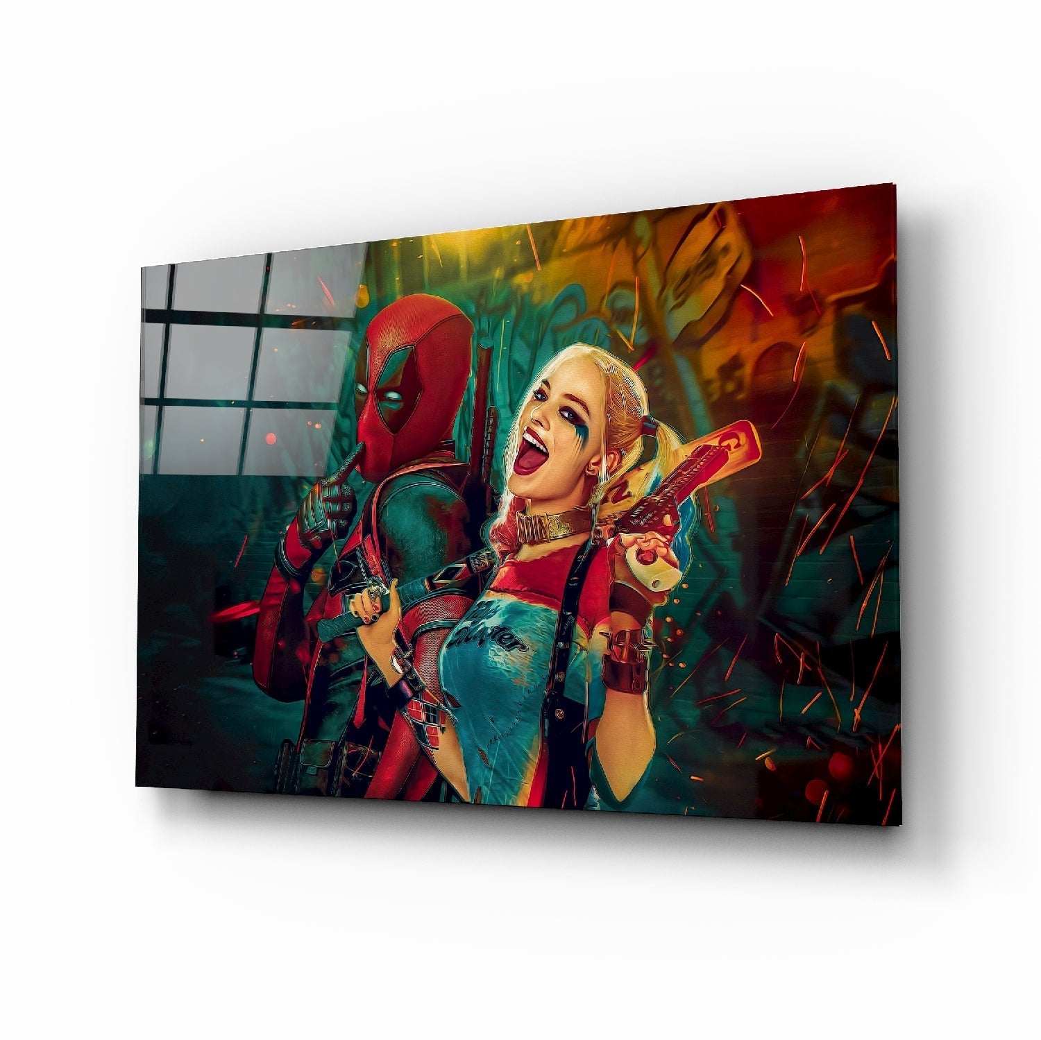 Harley Quinn and Deadpool Glass Art | insigneart.co.uk
