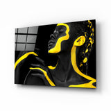 Yellow Woman Glass Wall Art | insigneart.co.uk