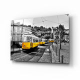 Yellow Tram (Lisbon) Glass Wall Art | insigneart.co.uk