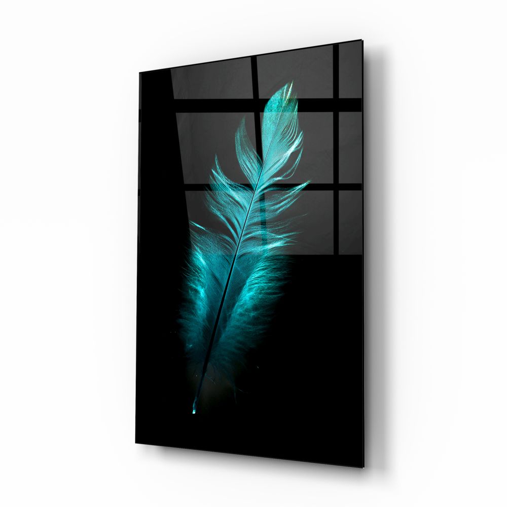 Green Feather Glass Wall Art | insigneart.co.uk