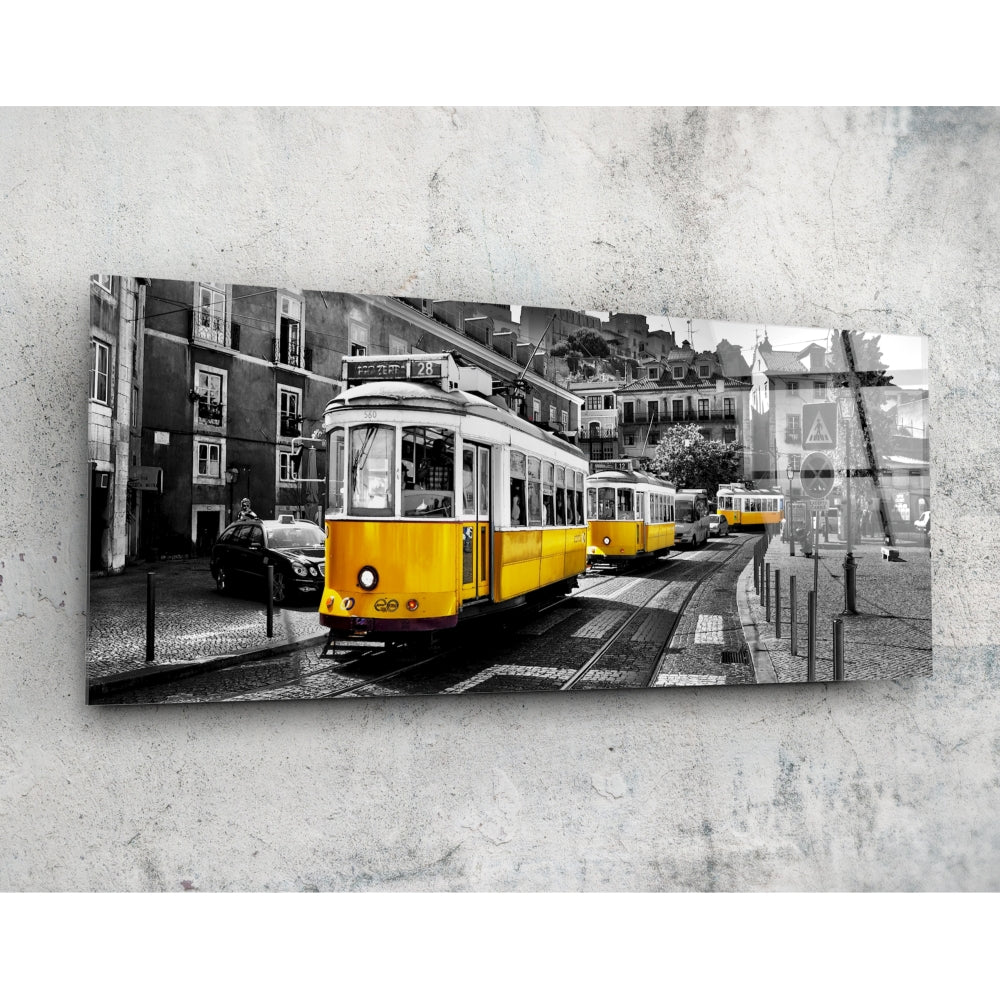 Lisbon Tram Glass Wall Art (92x36 cm)