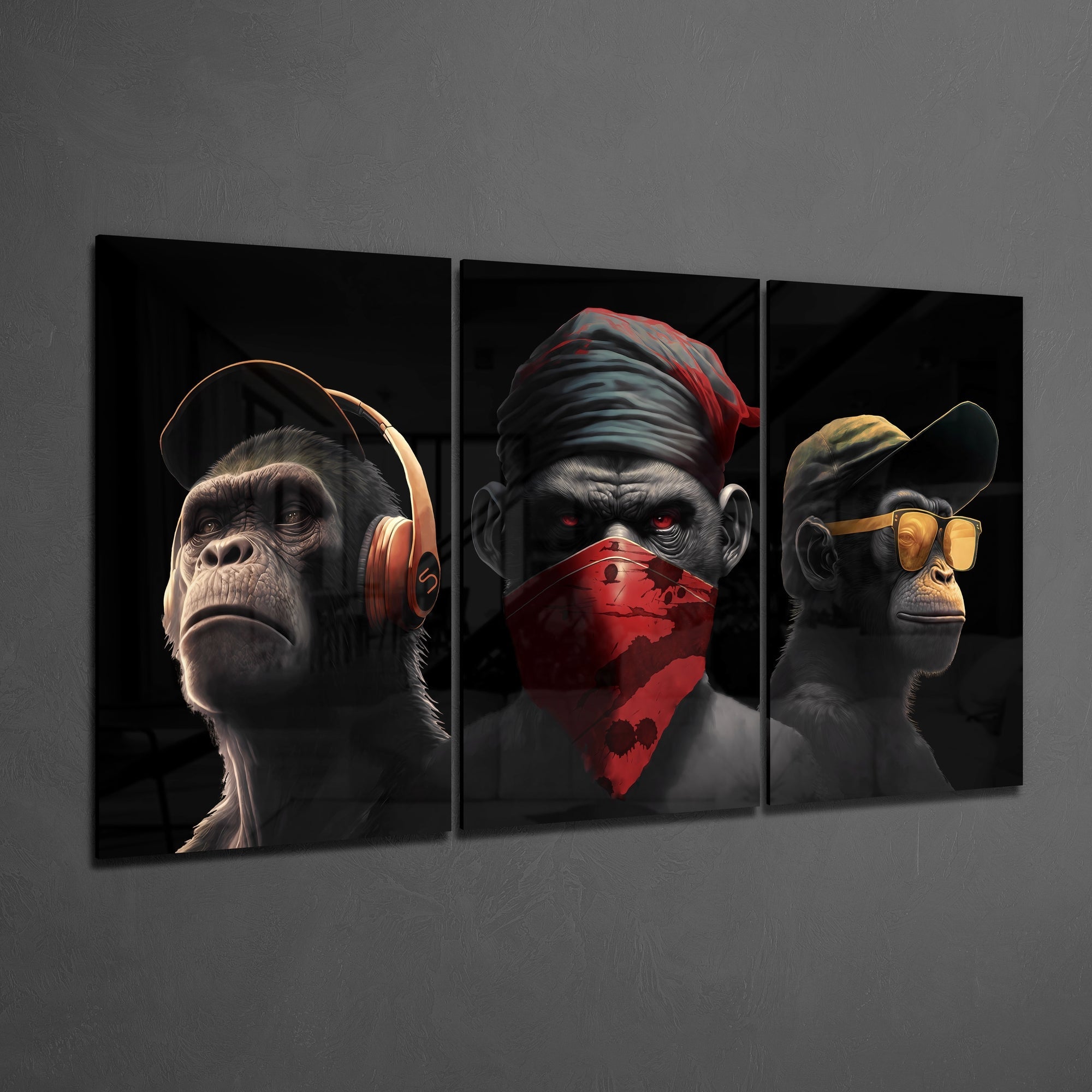 3 Wise Monkeys Mega Glass Wall Art – Insigneart UK