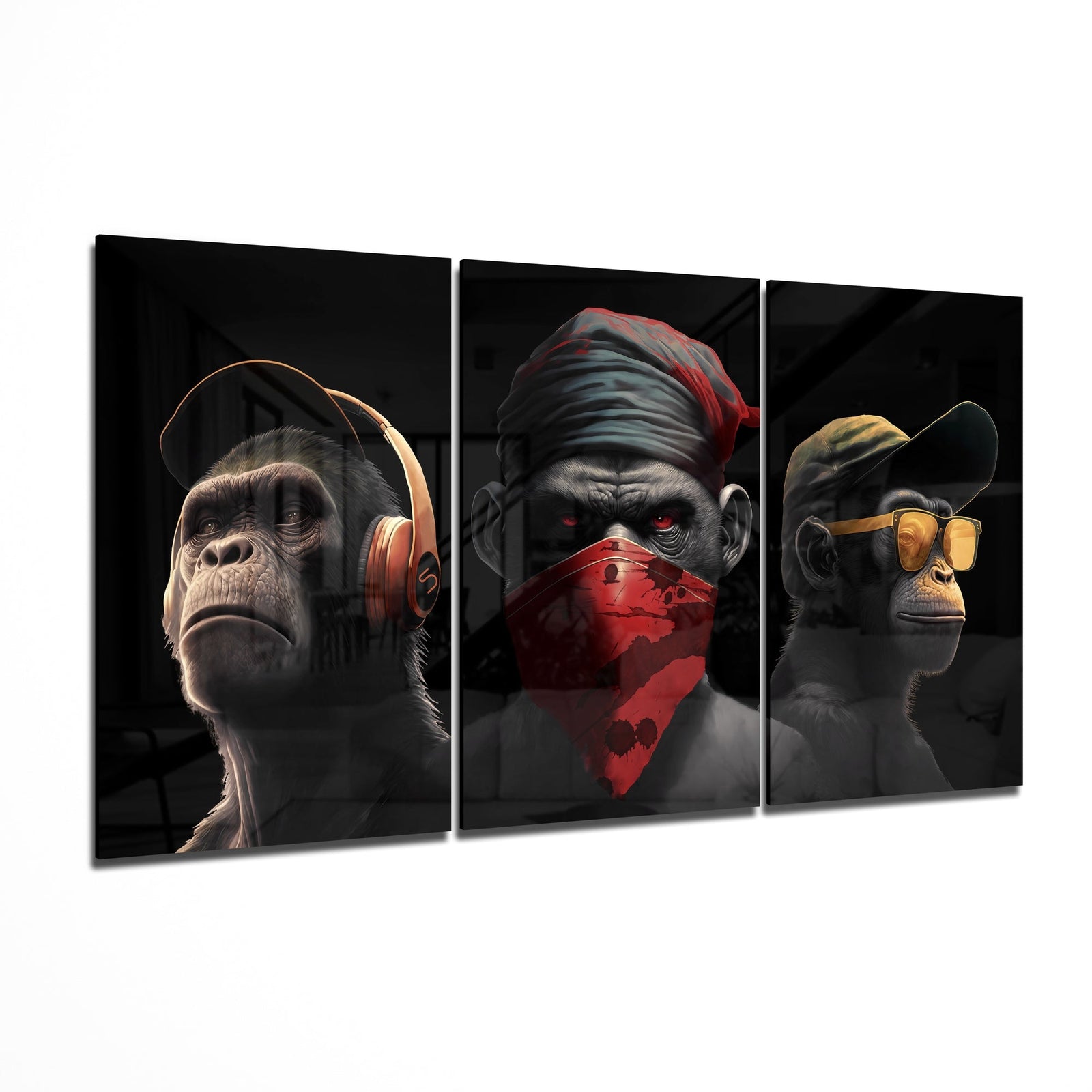 3 Wise Monkeys Mega Glass Wall Art